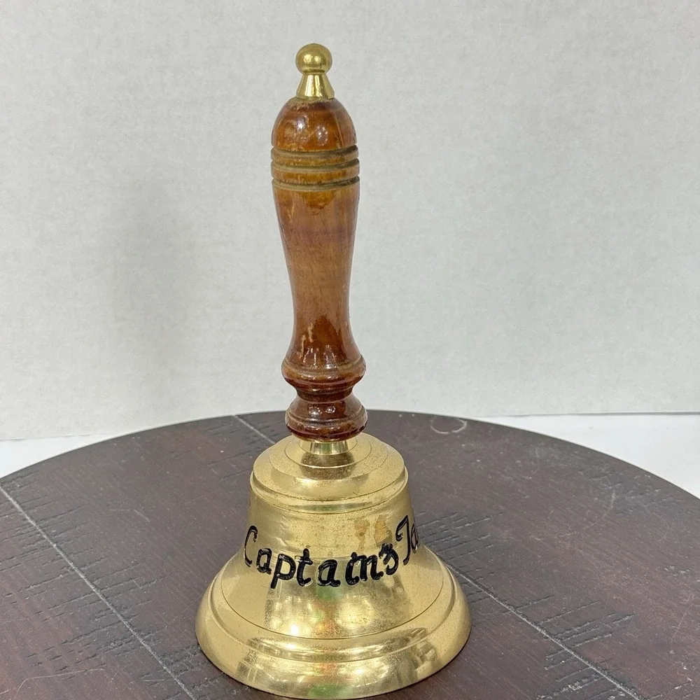 Vintage‎ Captain's Table Brass Hand Bell with Wood Handle 8.25